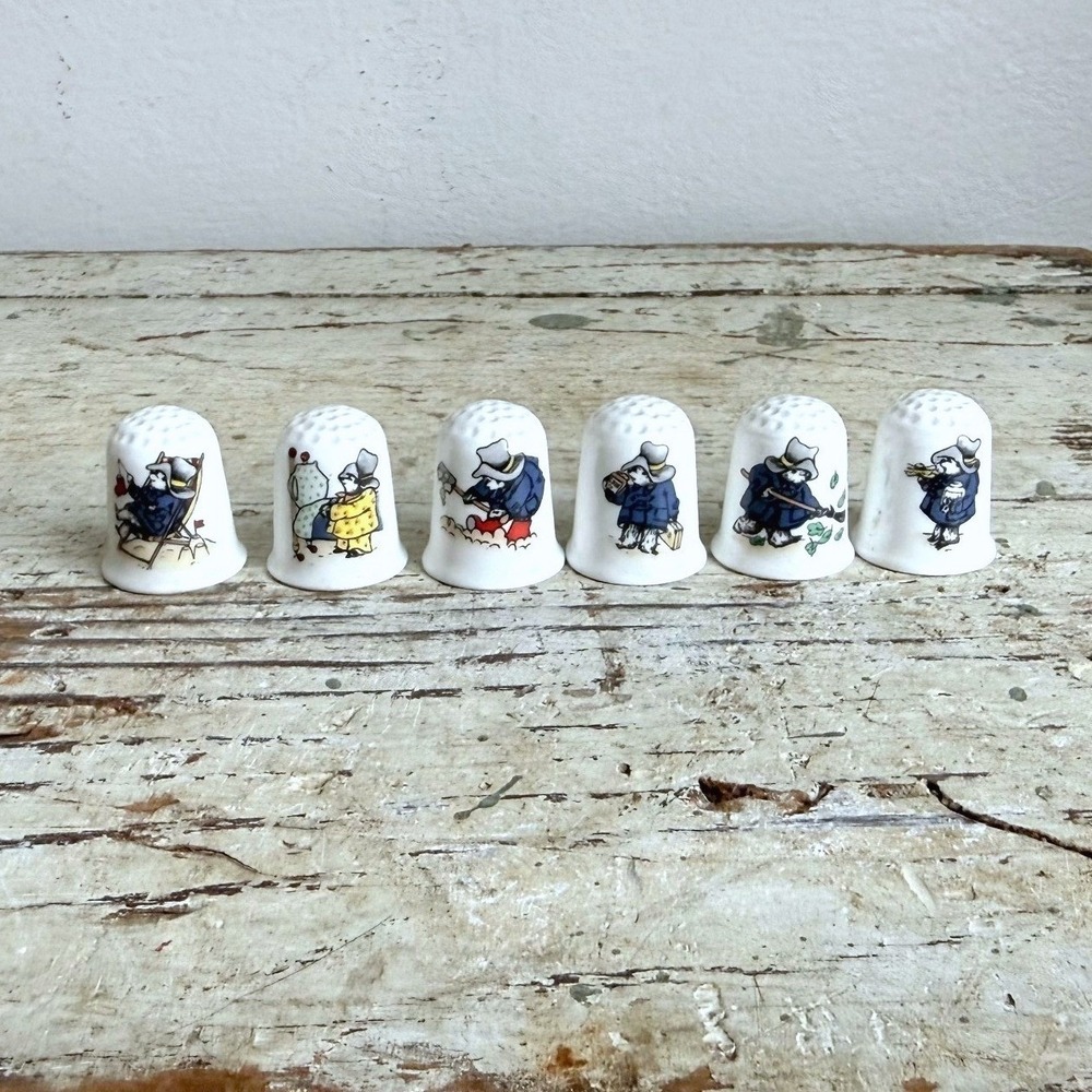 Vintage Paddington Bear Bone China Thimbles Set of 6 Collectible Sewing Decor